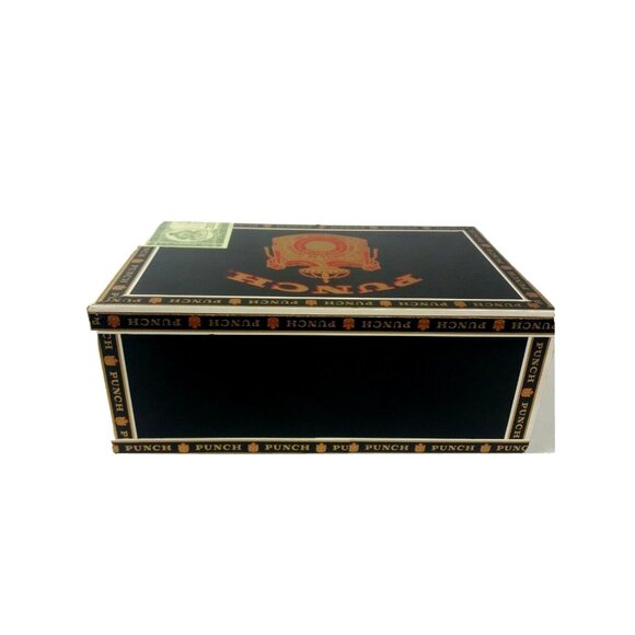 Punch Cigar Box Craft Storage Empty Room Decor Black Gold Red Wooden Display - Picture 8 of 9